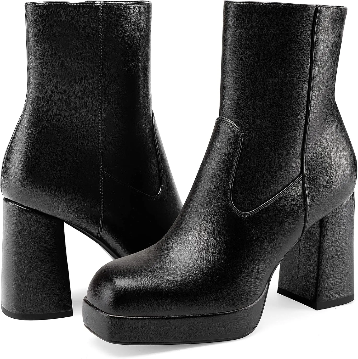 Oh Mispares Women's Platform High Chunky Heeled Ankle Boots Cozy Leather Gogo Boots Square Toe Side Zipper Booties