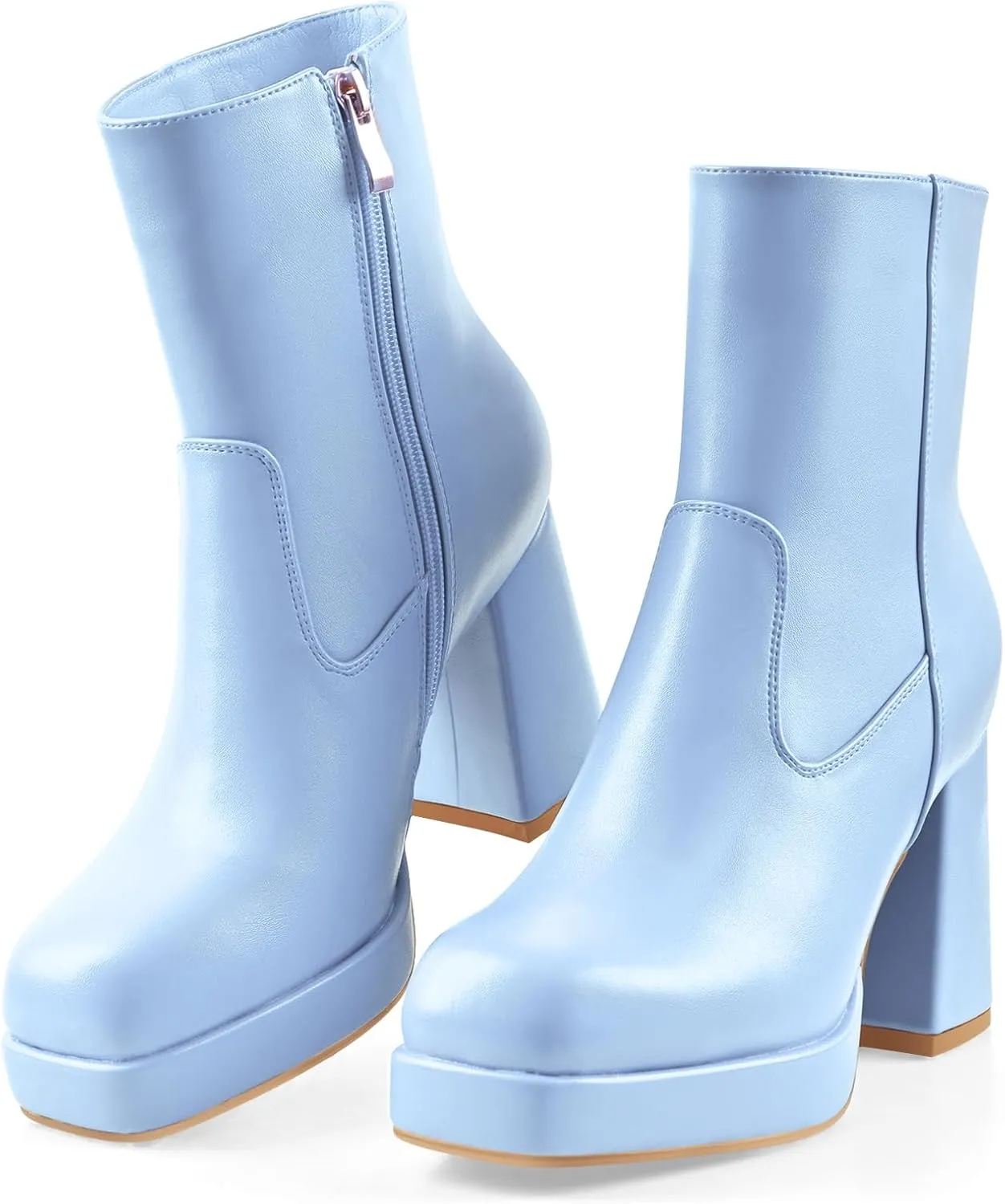 Oh Mispares Women's Platform High Chunky Heeled Ankle Boots Cozy Leather Gogo Boots Square Toe Side Zipper Booties