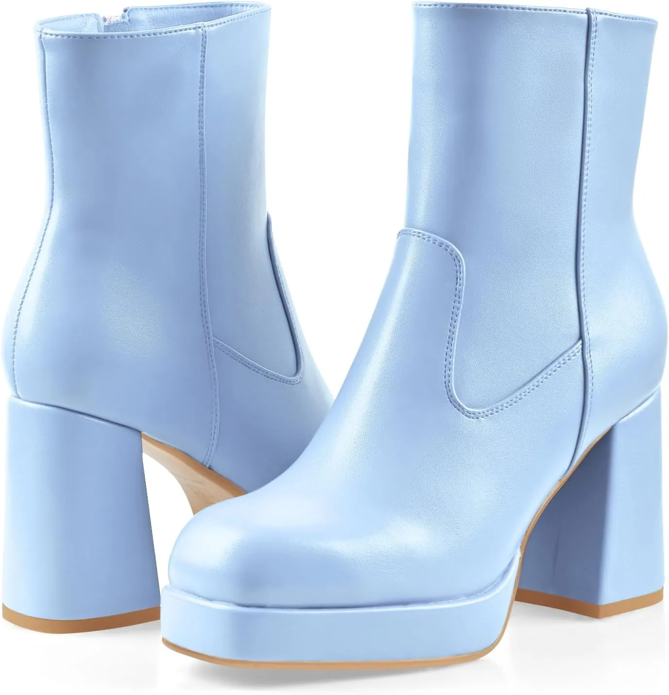 Oh Mispares Women's Platform High Chunky Heeled Ankle Boots Cozy Leather Gogo Boots Square Toe Side Zipper Booties