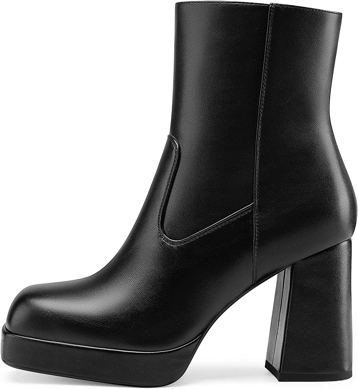 Oh Mispares Women's Platform High Chunky Heeled Ankle Boots Cozy Leather Gogo Boots Square Toe Side Zipper Booties