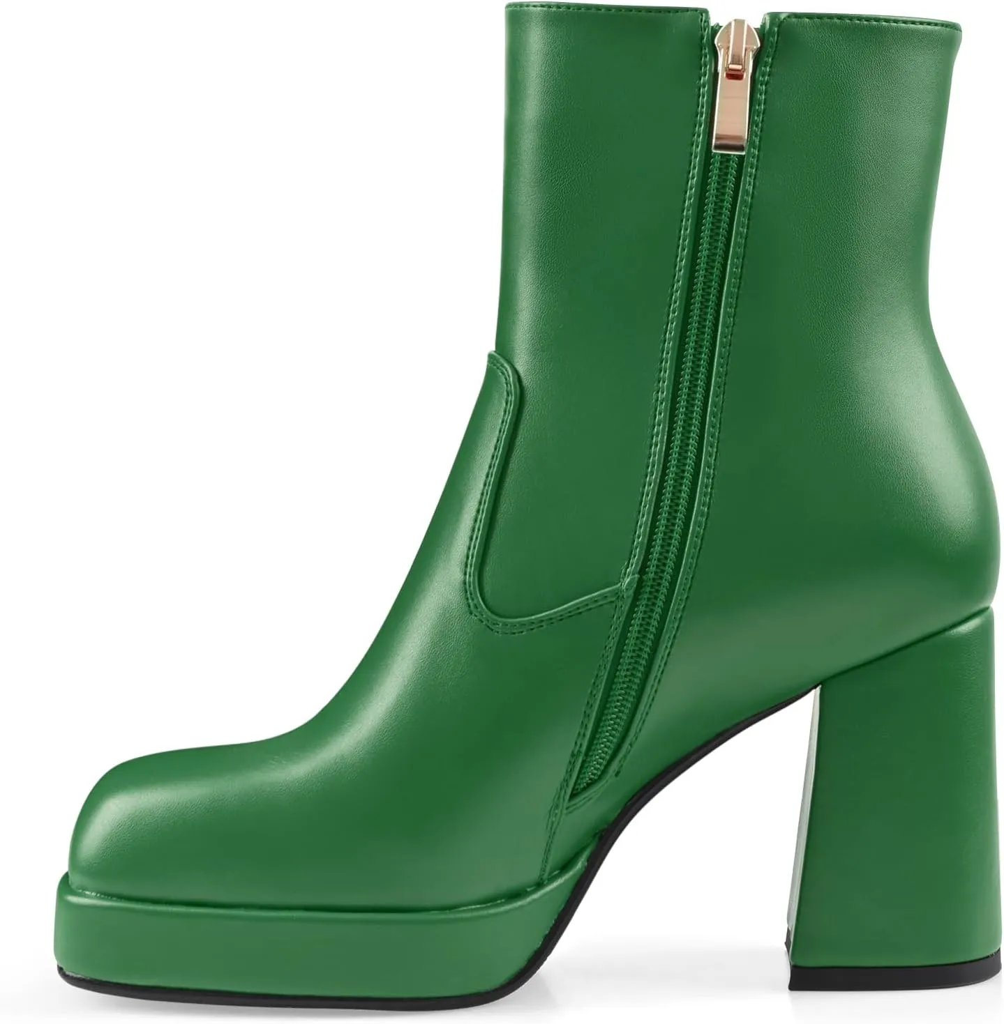 Oh Mispares Women's Platform High Chunky Heeled Ankle Boots Cozy Leather Gogo Boots Square Toe Side Zipper Booties