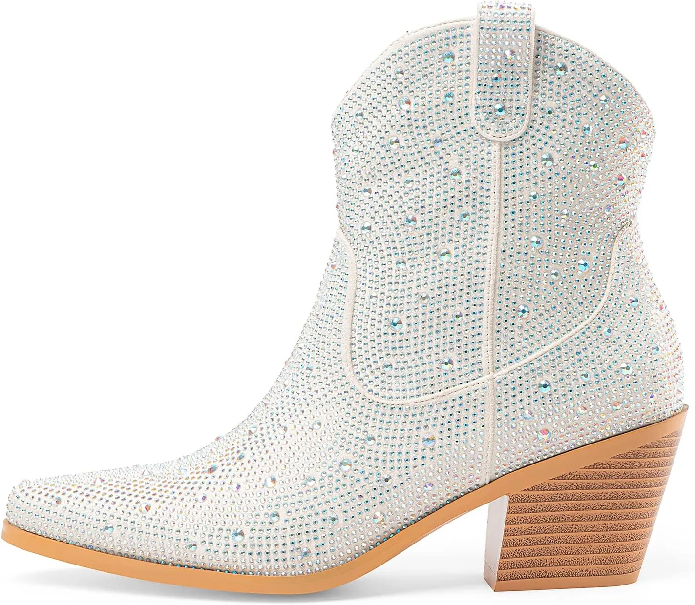 Oh Mispares Women's Sparkly Glitter Rhinestone Cowboy Ankle Boots Western Pointed Toe Low Block Heel Cowgirl Booties with Zipper
