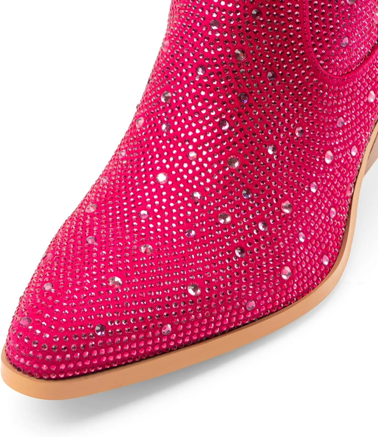Oh Mispares Women's Sparkly Glitter Rhinestone Cowboy Ankle Boots Western Pointed Toe Low Block Heel Cowgirl Booties with Zipper