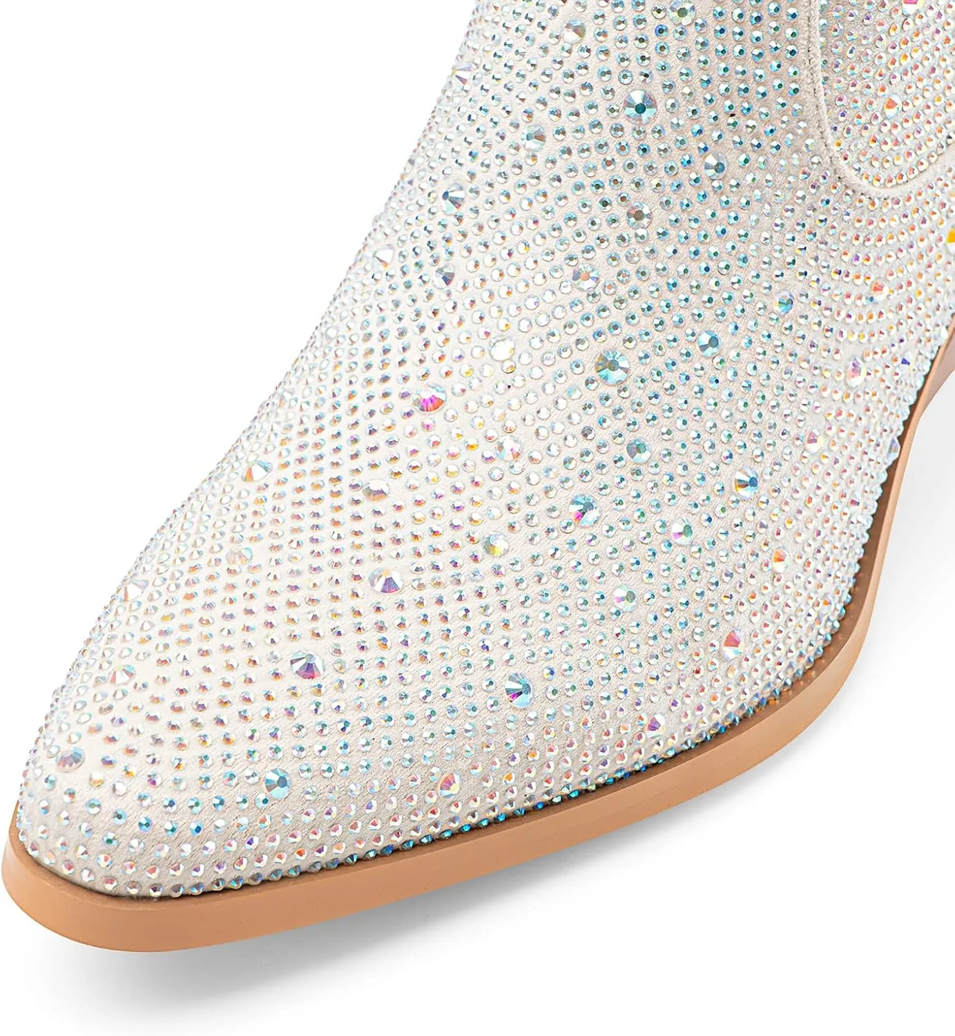 Oh Mispares Women's Sparkly Glitter Rhinestone Cowboy Ankle Boots Western Pointed Toe Low Block Heel Cowgirl Booties with Zipper
