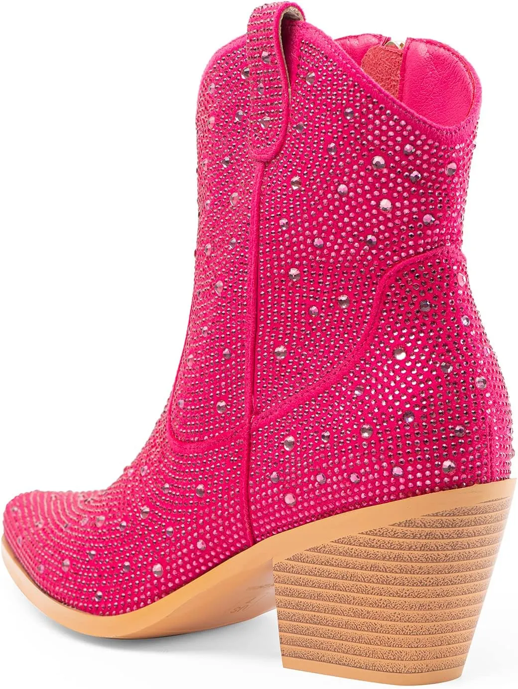 Oh Mispares Women's Sparkly Glitter Rhinestone Cowboy Ankle Boots Western Pointed Toe Low Block Heel Cowgirl Booties with Zipper
