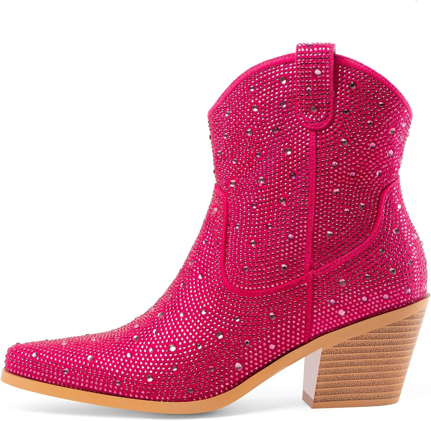 Oh Mispares Women's Sparkly Glitter Rhinestone Cowboy Ankle Boots Western Pointed Toe Low Block Heel Cowgirl Booties with Zipper