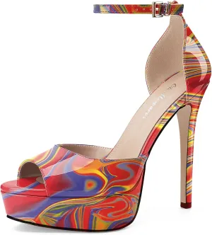 Oh Mispares Women's Stiletto High Heel Sandals Peep Toe Platform Ankle Strap Comfortable Heeled Fashion Sexy Gold Dress Heels for Wedding Evening Party Prom