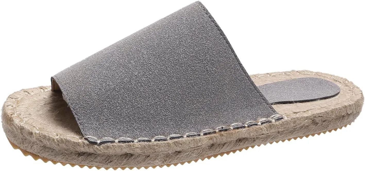 oiangi Espadrille Sandals for Women Flats Summer Casual Open Toe Slip On Slipper Lightweight Comfortable Handmade Sandals Outdoor Non-Slip Ladies Shoes