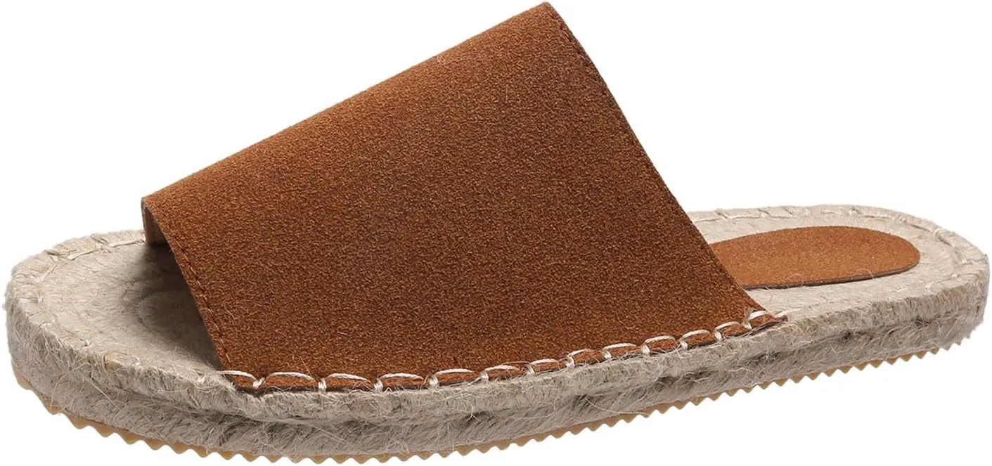 oiangi Espadrille Sandals for Women Flats Summer Casual Open Toe Slip On Slipper Lightweight Comfortable Handmade Sandals Outdoor Non-Slip Ladies Shoes