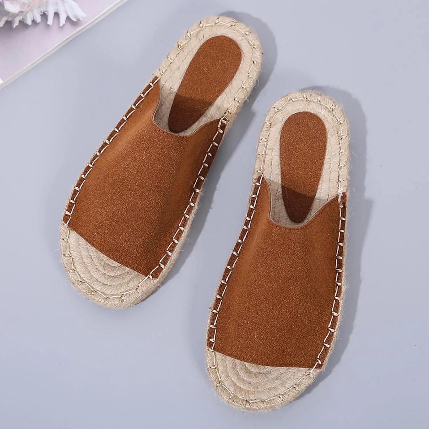oiangi Espadrille Sandals for Women Flats Summer Casual Open Toe Slip On Slipper Lightweight Comfortable Handmade Sandals Outdoor Non-Slip Ladies Shoes
