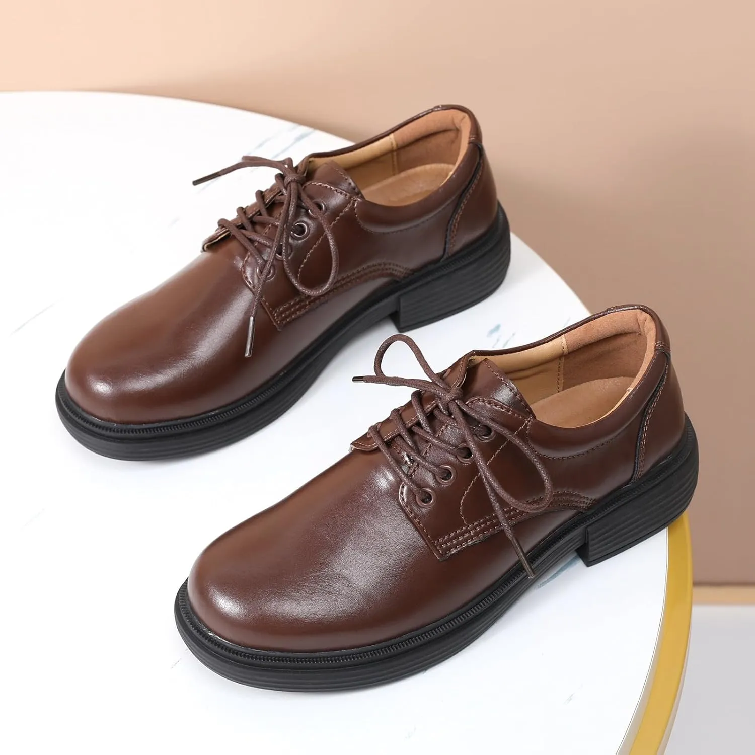 OKJ Oxford Shoes for Women, Black Womens Oxford Shoes Leather Platform Women's Oxfords Comfortable Dressy Slip On, Lace Up Loafers Casual Work Business Dress Office Oxfords Shoes