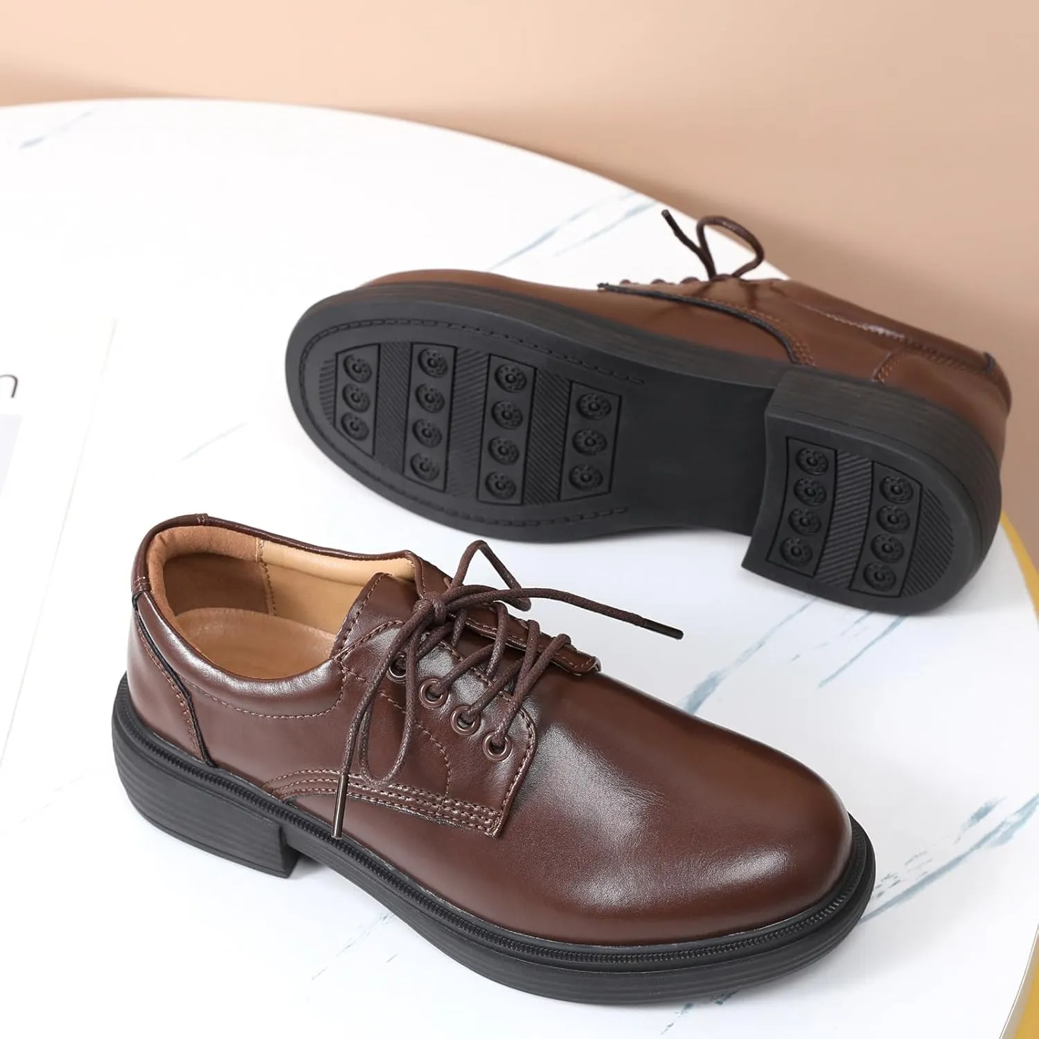 OKJ Oxford Shoes for Women, Black Womens Oxford Shoes Leather Platform Women's Oxfords Comfortable Dressy Slip On, Lace Up Loafers Casual Work Business Dress Office Oxfords Shoes