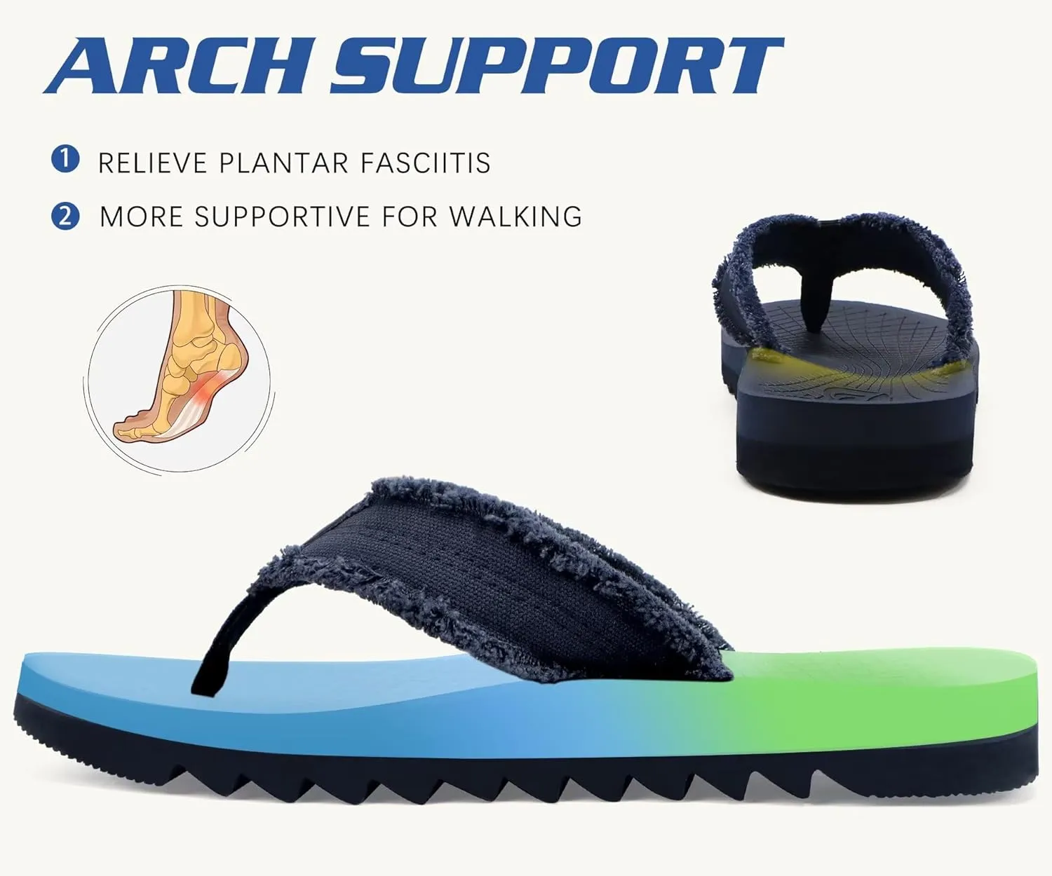 ONCAI Mens Flip Flops Summer Beach Walking Flip Flops Comfortable Soft Lightweight Recovery Cushion Slip On Sandals Size 7-15
