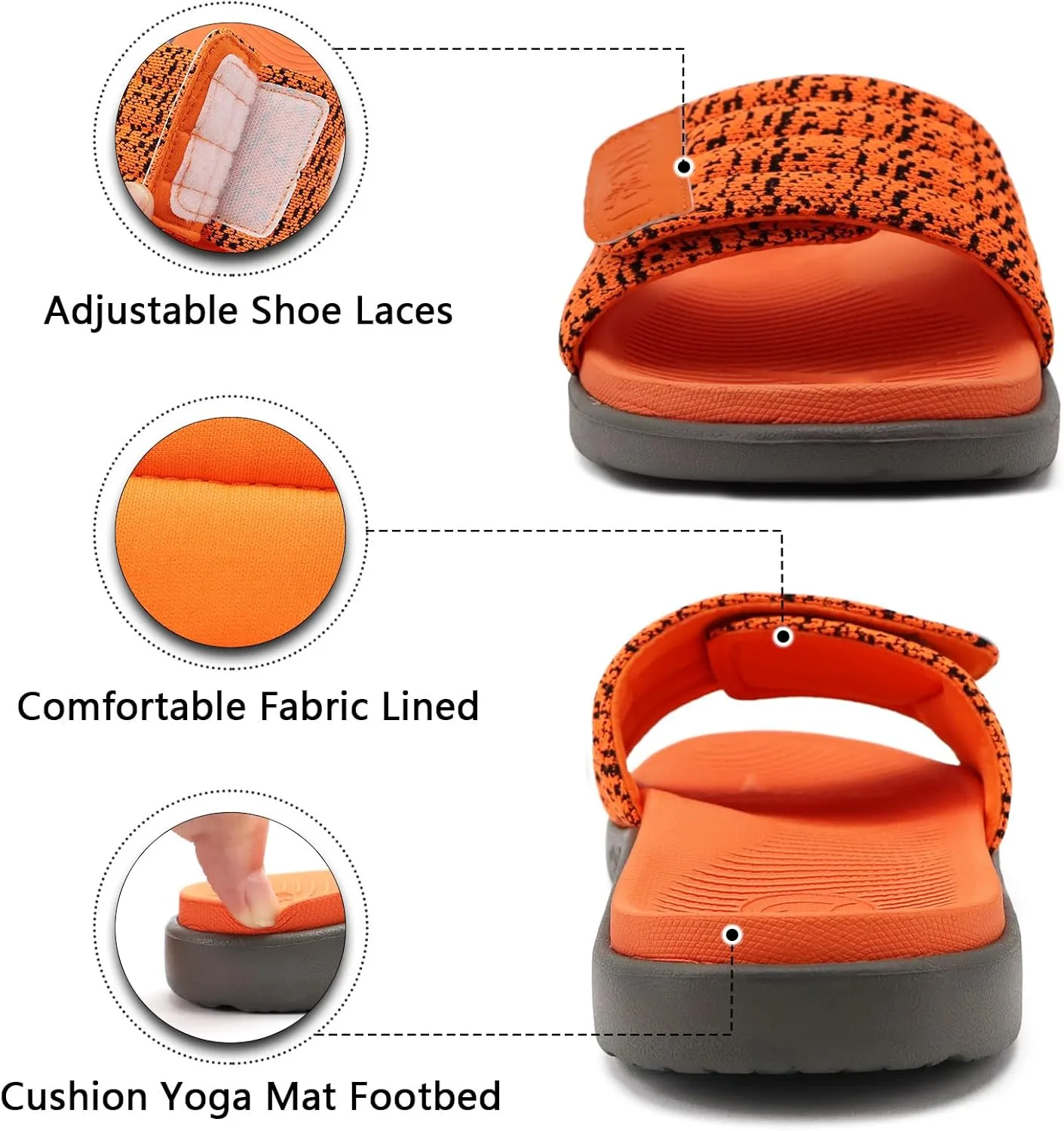 ONCAI Mens Sandals, Arch Support Sport Slides Open Toe Adjustable Straps Orthotic Cushioned Footbed for Plantar Fasciitis Rubber Soles Size 7.5-15