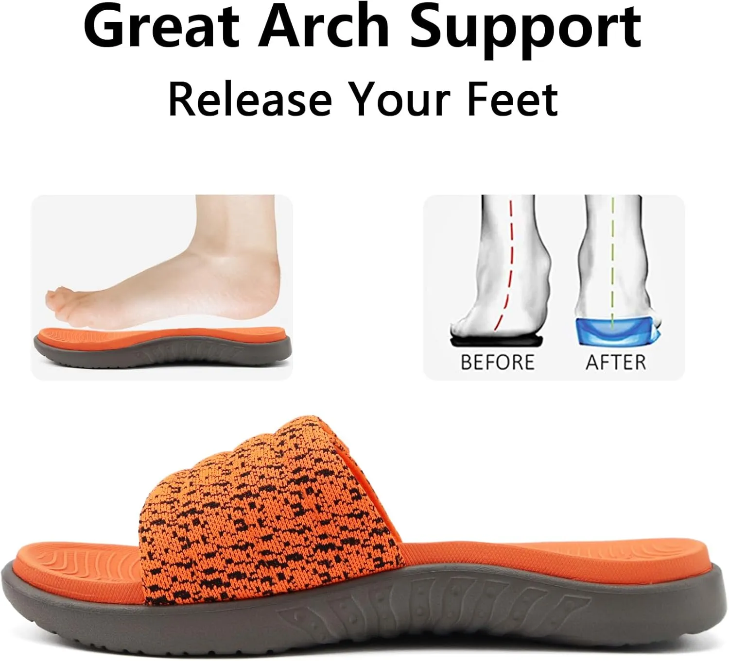 ONCAI Mens Sandals, Arch Support Sport Slides Open Toe Adjustable Straps Orthotic Cushioned Footbed for Plantar Fasciitis Rubber Soles Size 7.5-15
