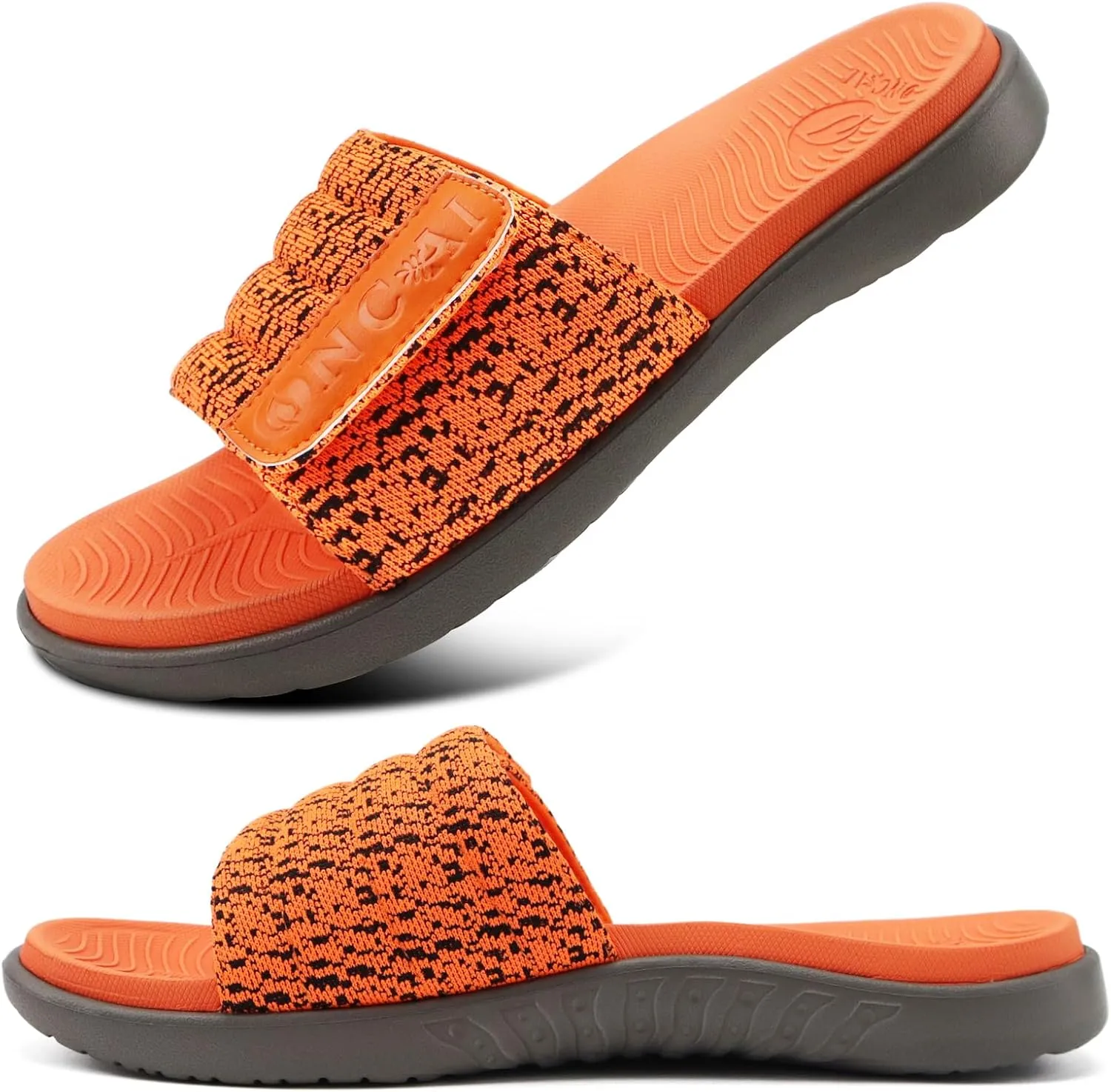 ONCAI Mens Sandals, Arch Support Sport Slides Open Toe Adjustable Straps Orthotic Cushioned Footbed for Plantar Fasciitis Rubber Soles Size 7.5-15