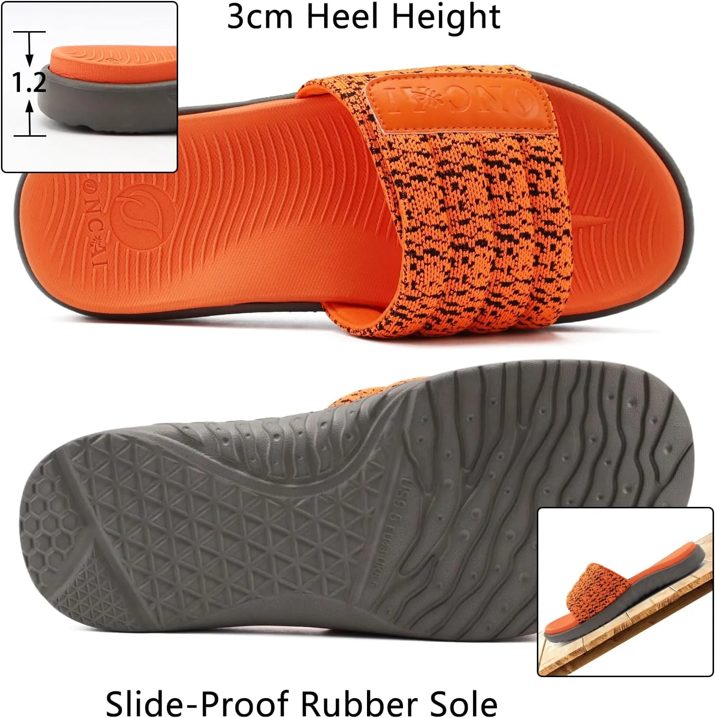 ONCAI Mens Sandals, Arch Support Sport Slides Open Toe Adjustable Straps Orthotic Cushioned Footbed for Plantar Fasciitis Rubber Soles Size 7.5-15