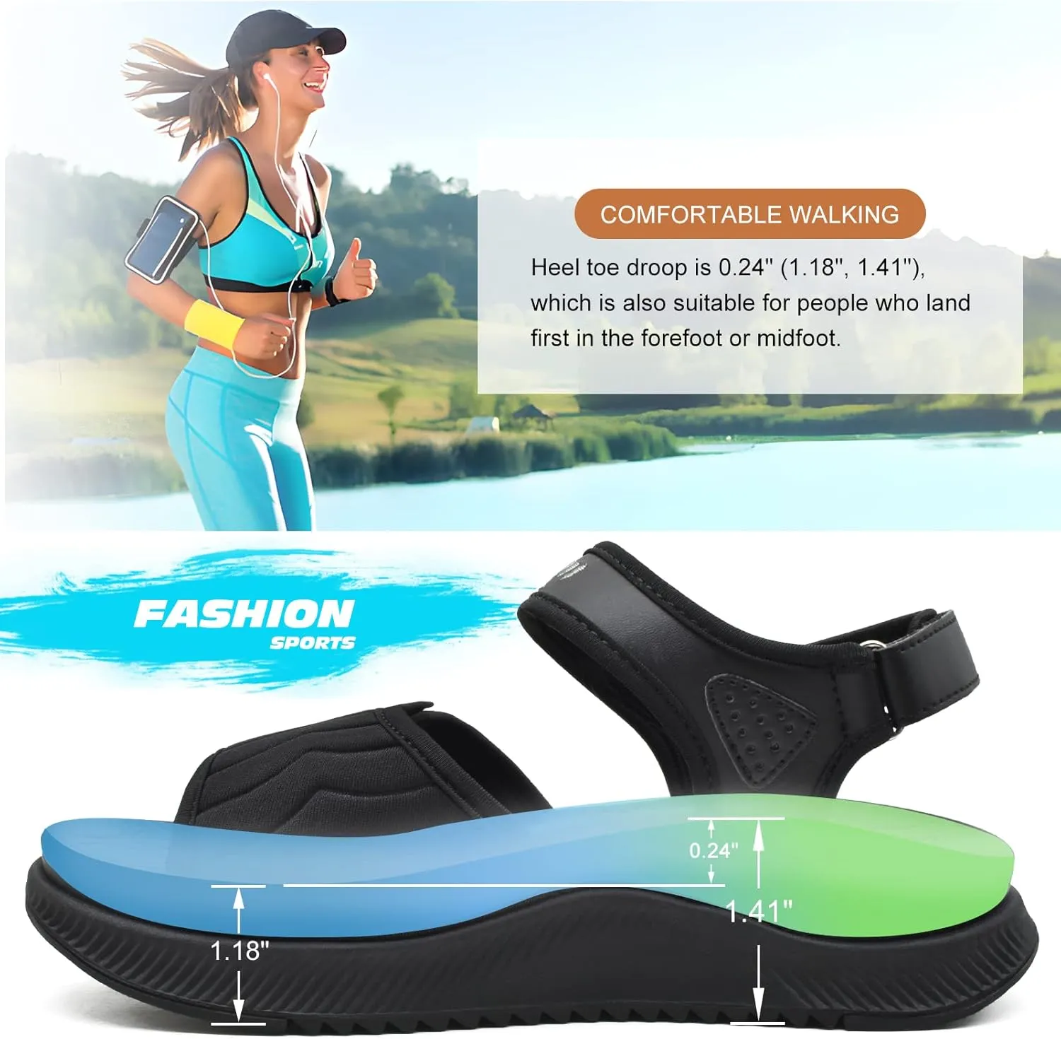 ONCAI Walking Sandals Women,Arch Support Hiking Sandals with Orthotic Outdoor Footbed for Plantar Fasciitis,Water Athletic Platform Sandalias Mujer with 3 Adjustable Strap (US Size 6-12)