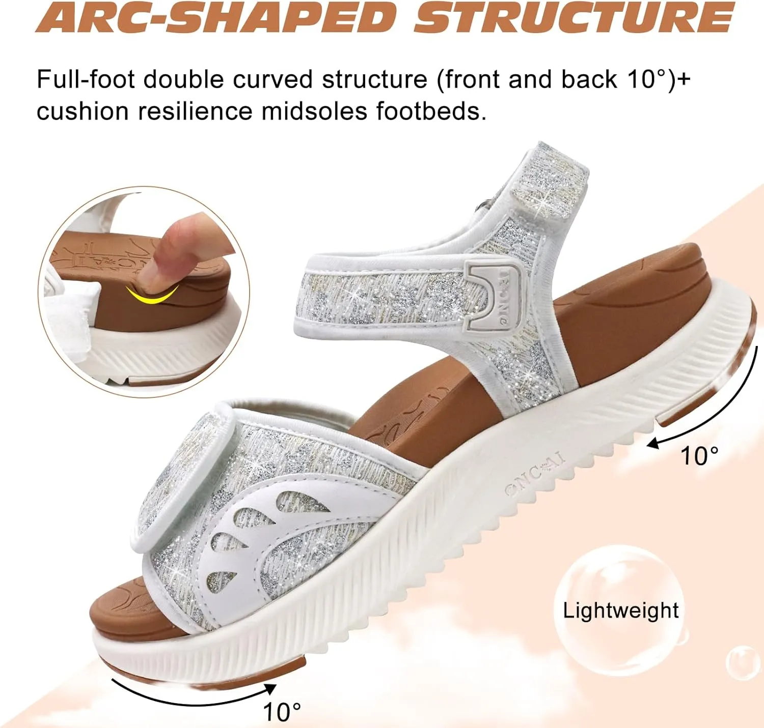 ONCAI Walking Sandals Women,Arch Support Hiking Sandals with Orthotic Outdoor Footbed for Plantar Fasciitis,Water Athletic Platform Sandalias Mujer with 3 Adjustable Strap (US Size 6-12)