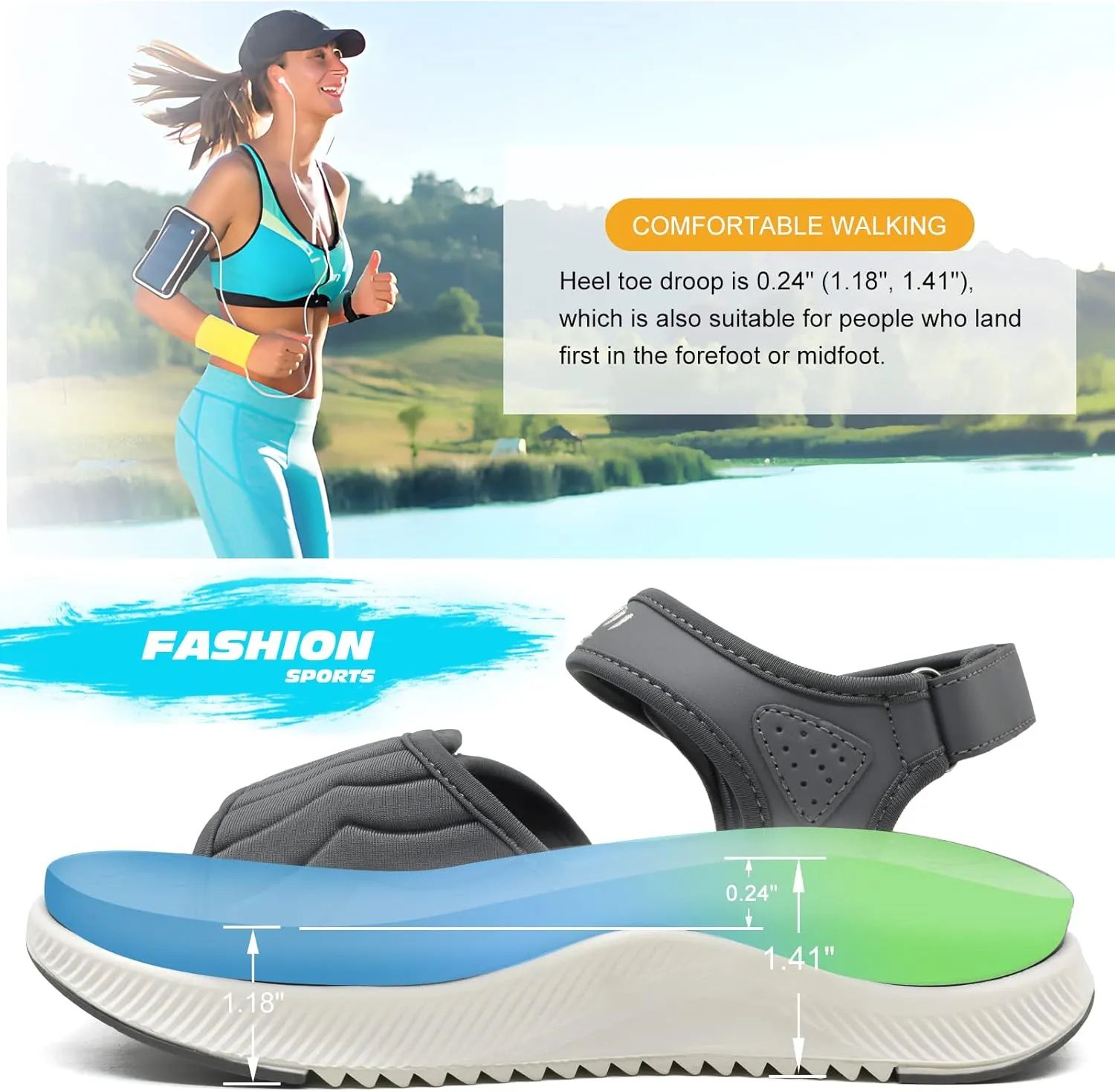 ONCAI Walking Sandals Women,Arch Support Hiking Sandals with Orthotic Outdoor Footbed for Plantar Fasciitis,Water Athletic Platform Sandalias Mujer with 3 Adjustable Strap (US Size 6-12)