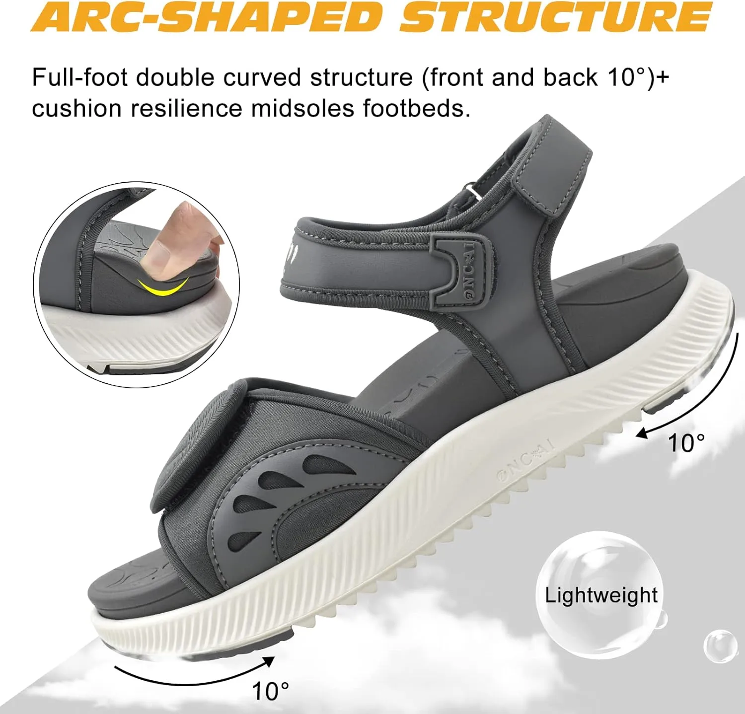 ONCAI Walking Sandals Women,Arch Support Hiking Sandals with Orthotic Outdoor Footbed for Plantar Fasciitis,Water Athletic Platform Sandalias Mujer with 3 Adjustable Strap (US Size 6-12)