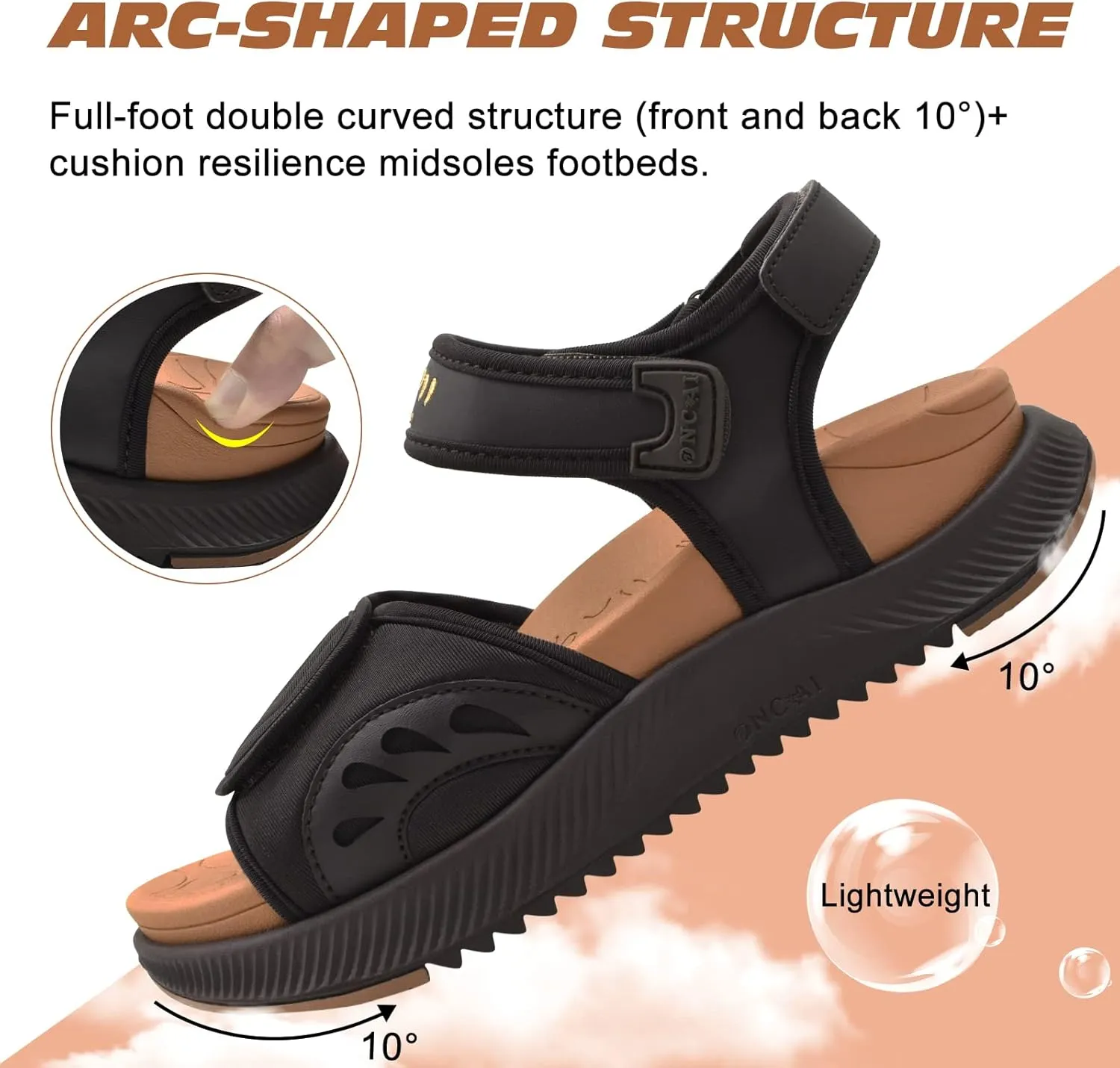ONCAI Walking Sandals Women,Arch Support Hiking Sandals with Orthotic Outdoor Footbed for Plantar Fasciitis,Water Athletic Platform Sandalias Mujer with 3 Adjustable Strap (US Size 6-12)