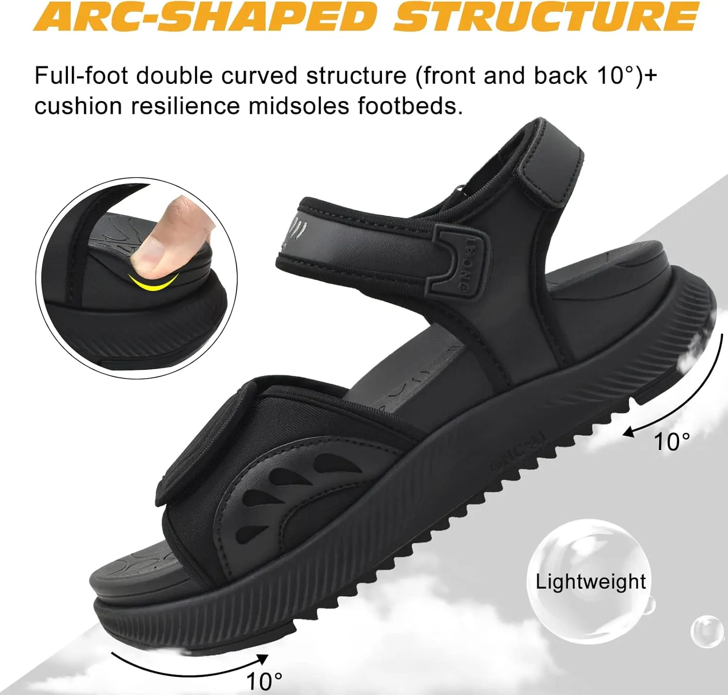 ONCAI Walking Sandals Women,Arch Support Hiking Sandals with Orthotic Outdoor Footbed for Plantar Fasciitis,Water Athletic Platform Sandalias Mujer with 3 Adjustable Strap (US Size 6-12)