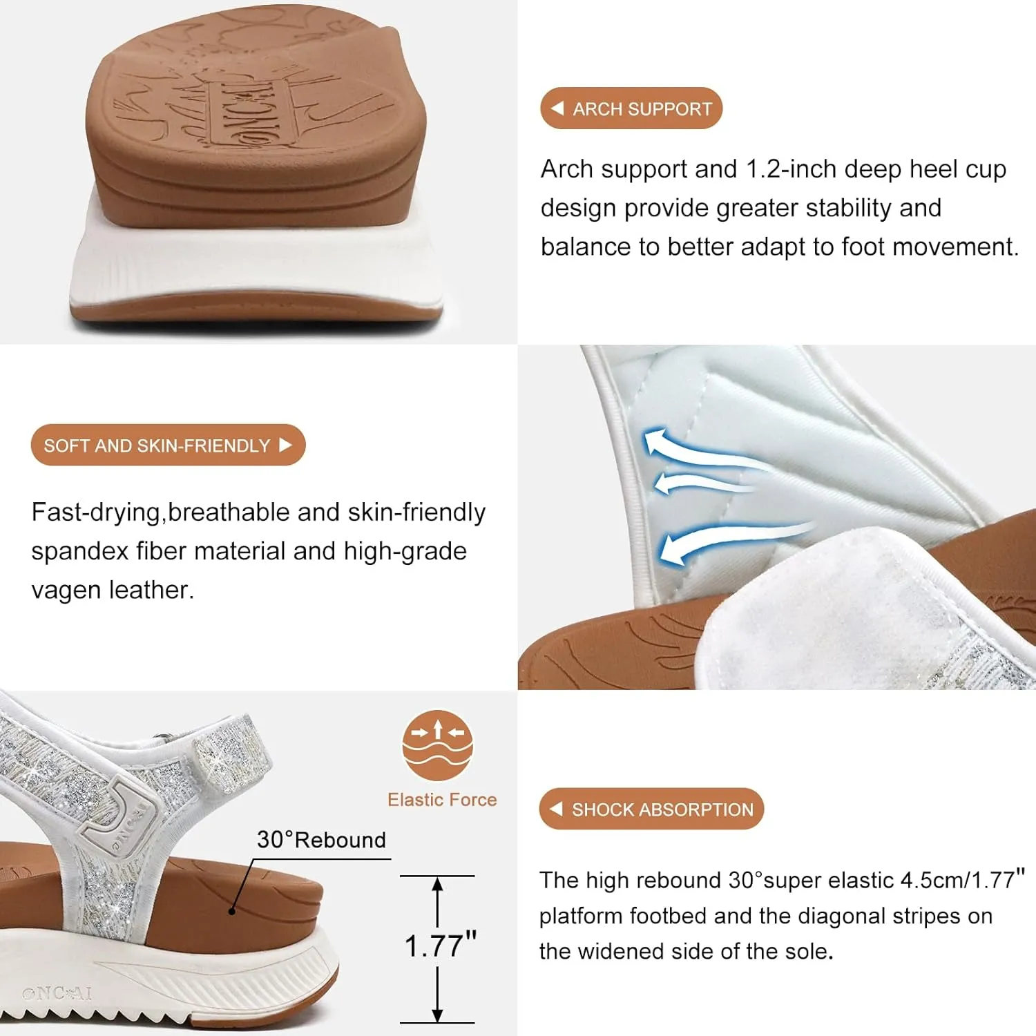 ONCAI Walking Sandals Women,Arch Support Hiking Sandals with Orthotic Outdoor Footbed for Plantar Fasciitis,Water Athletic Platform Sandalias Mujer with 3 Adjustable Strap (US Size 6-12)