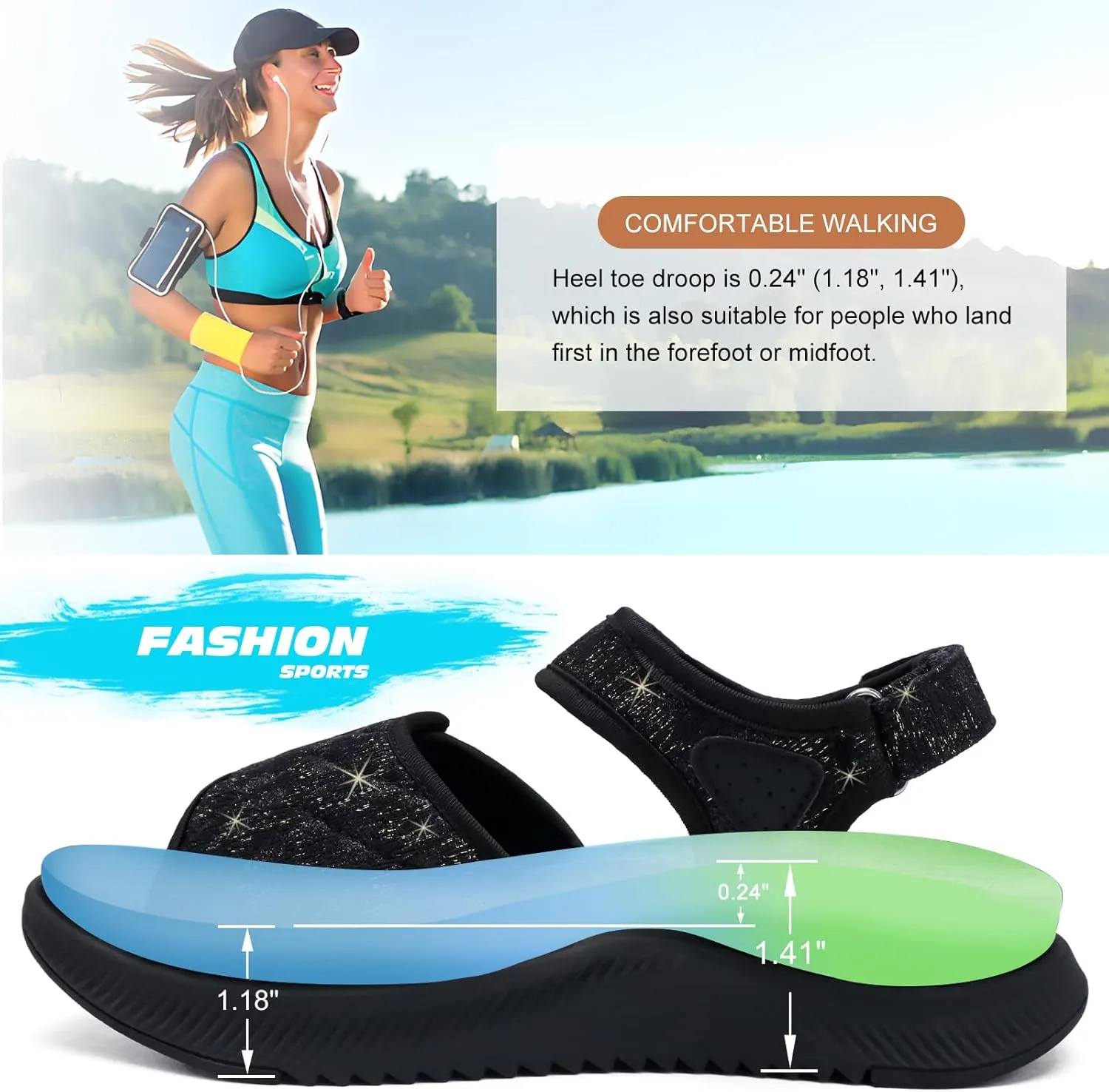 ONCAI Walking Sandals Women,Arch Support Hiking Sandals with Orthotic Outdoor Footbed for Plantar Fasciitis,Water Athletic Platform Sandalias Mujer with 3 Adjustable Strap (US Size 6-12)