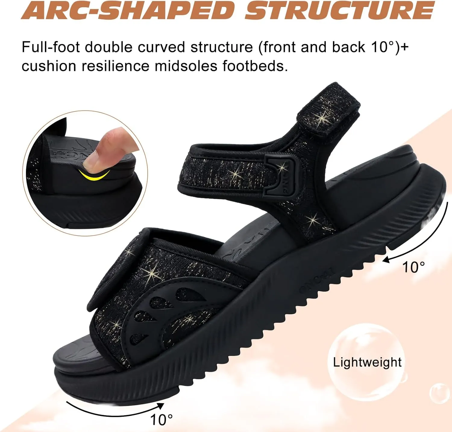 ONCAI Walking Sandals Women,Arch Support Hiking Sandals with Orthotic Outdoor Footbed for Plantar Fasciitis,Water Athletic Platform Sandalias Mujer with 3 Adjustable Strap (US Size 6-12)