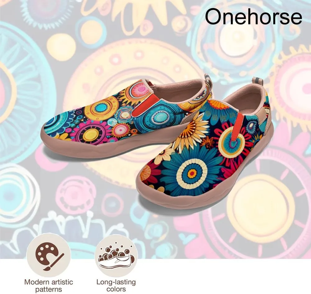 Onehorse Women's Mandala Painted Shoes Walking Travel Casual Loafers Slip On Sneakers