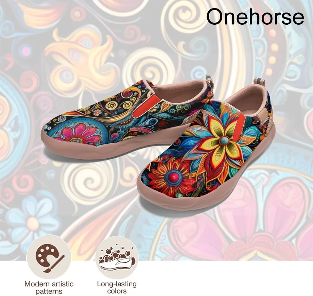 Onehorse Women's Mandala Painted Shoes Walking Travel Casual Loafers Slip On Sneakers