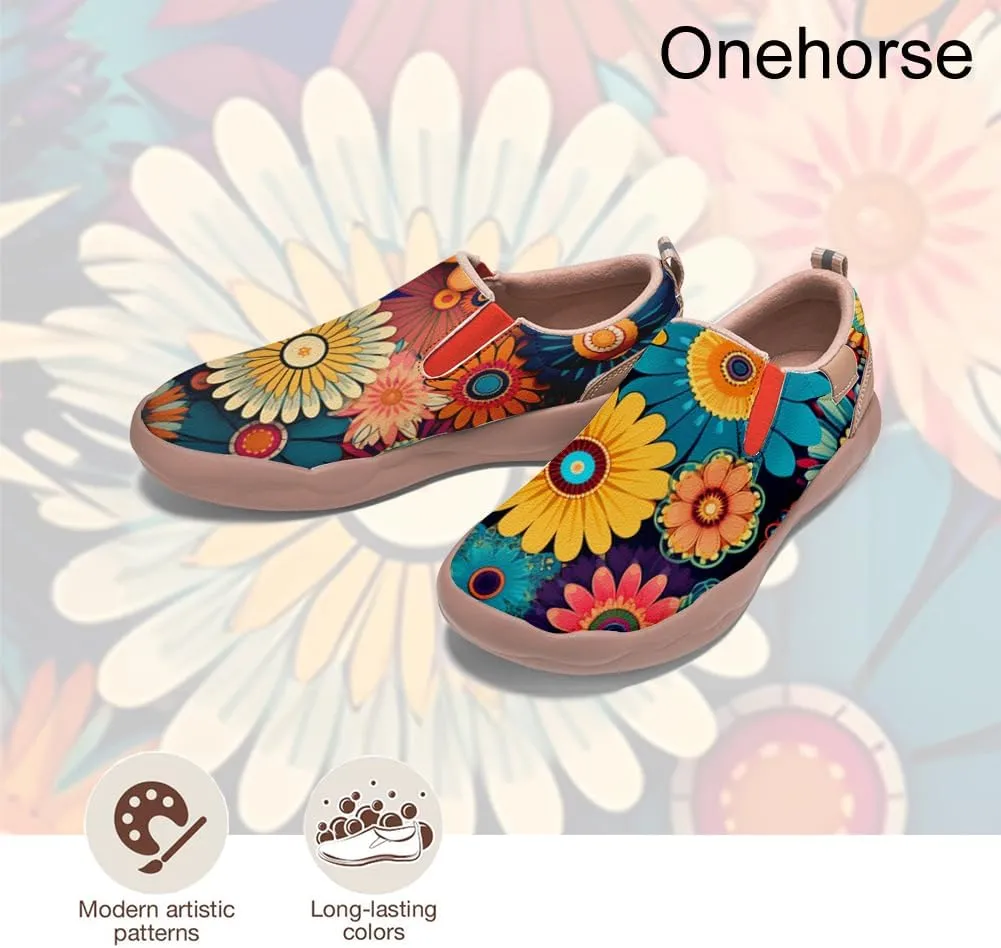 Onehorse Women's Mandala Painted Shoes Walking Travel Casual Loafers Slip On Sneakers