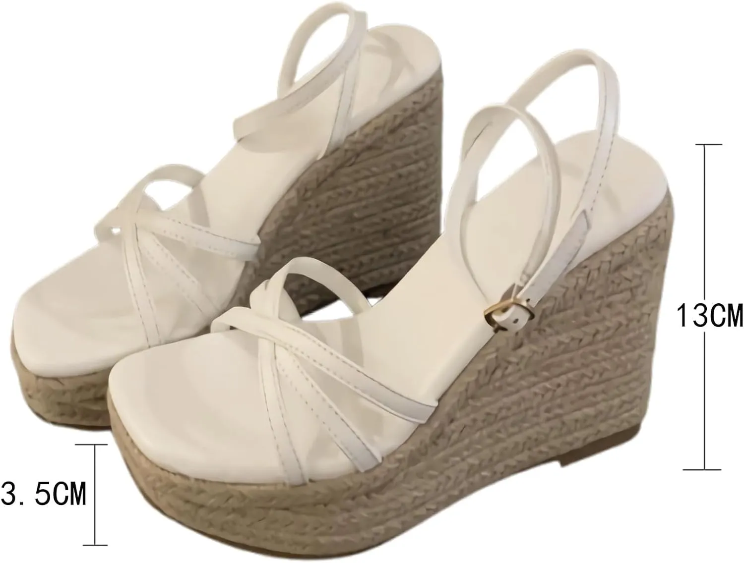 Open Toe Platform Pumps for Women, Wedge Leather Straw Ankle Strap Heels Sandals Peep Toe Adjustable Crochet Dress Shoes 13 CM