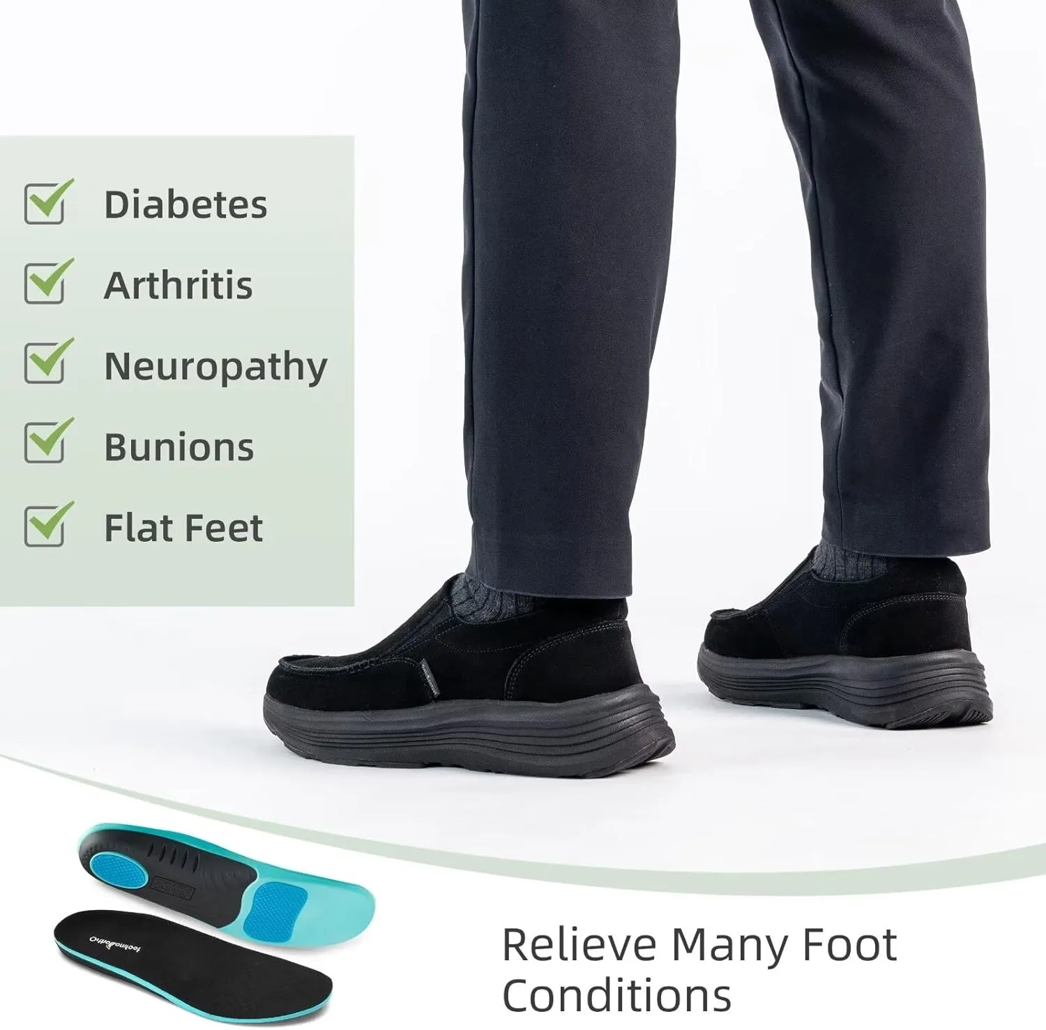 OrthoComfoot Men's Orthopedic Leather Dress Walking Shoes: Casual Arch Support Slip-On Loafers for Plantar Fasciitis, Comfortable Orthotic Shoes for Foot and Heel Pain Relief