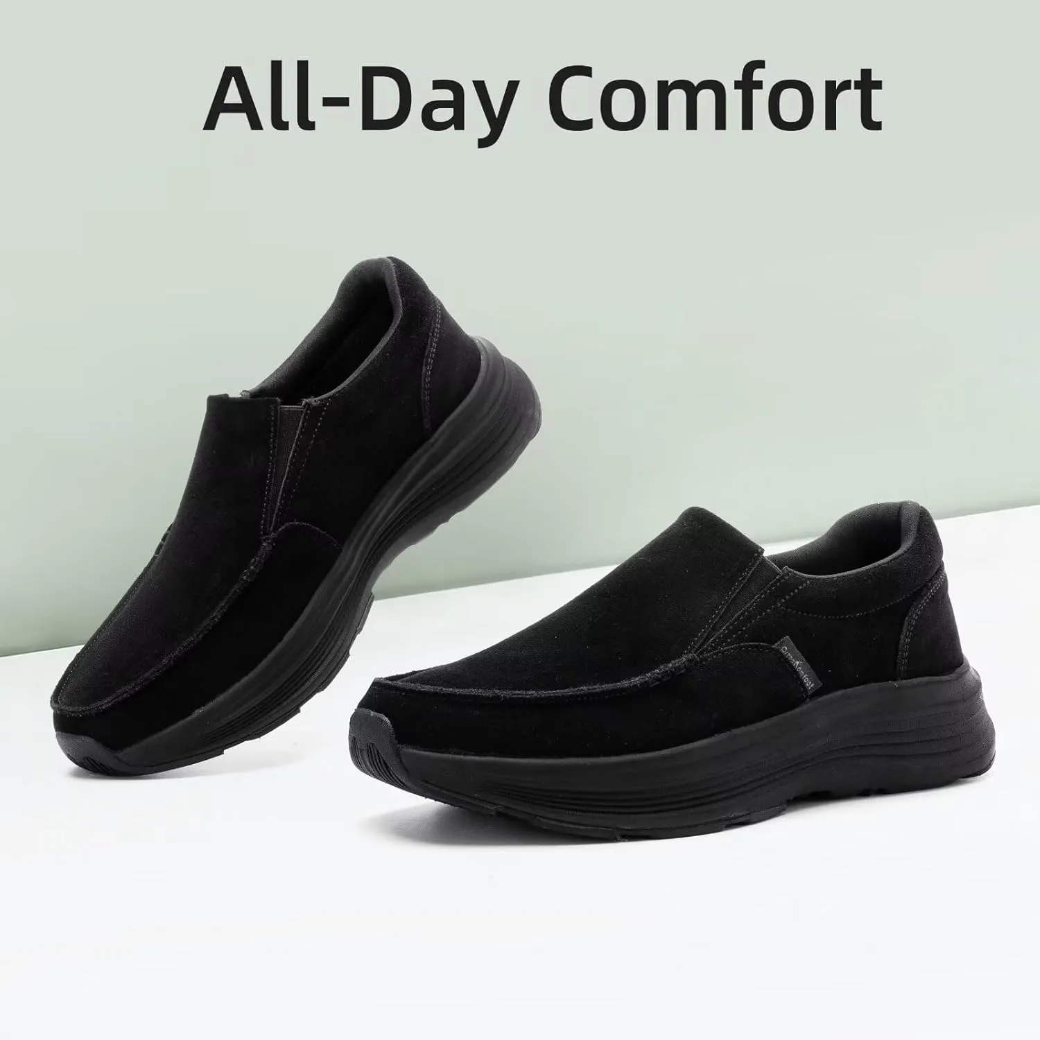 OrthoComfoot Men's Orthopedic Leather Dress Walking Shoes: Casual Arch Support Slip-On Loafers for Plantar Fasciitis, Comfortable Orthotic Shoes for Foot and Heel Pain Relief