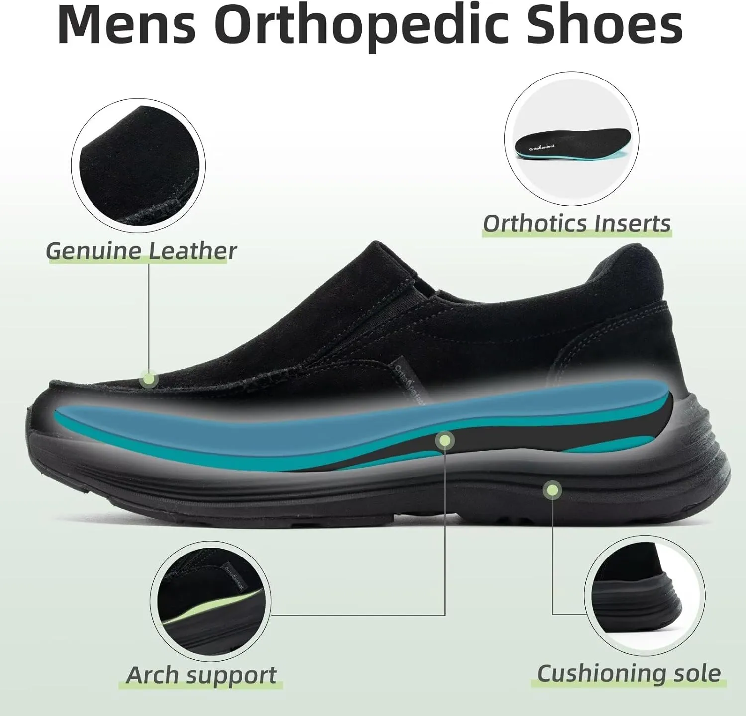 OrthoComfoot Men's Orthopedic Leather Dress Walking Shoes: Casual Arch Support Slip-On Loafers for Plantar Fasciitis, Comfortable Orthotic Shoes for Foot and Heel Pain Relief