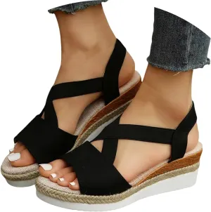 Orthopedic Platform Wedge Sandals for Women Summer Dressy 2023 Flat Open Toe Ankle Strap Espadrilles Sandals Casual Strappy Slip on Sandals Beach Boho Sandals Comfortable Outdoor Shoes (2-Bronze, 7)