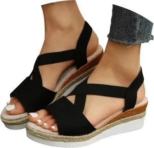 Orthopedic Platform Wedge Sandals for Women Summer Dressy 2023 Flat Open Toe Ankle Strap Espadrilles Sandals Casual Strappy Slip on Sandals Beach Boho Sandals Comfortable Outdoor Shoes (2-Bronze, 9)