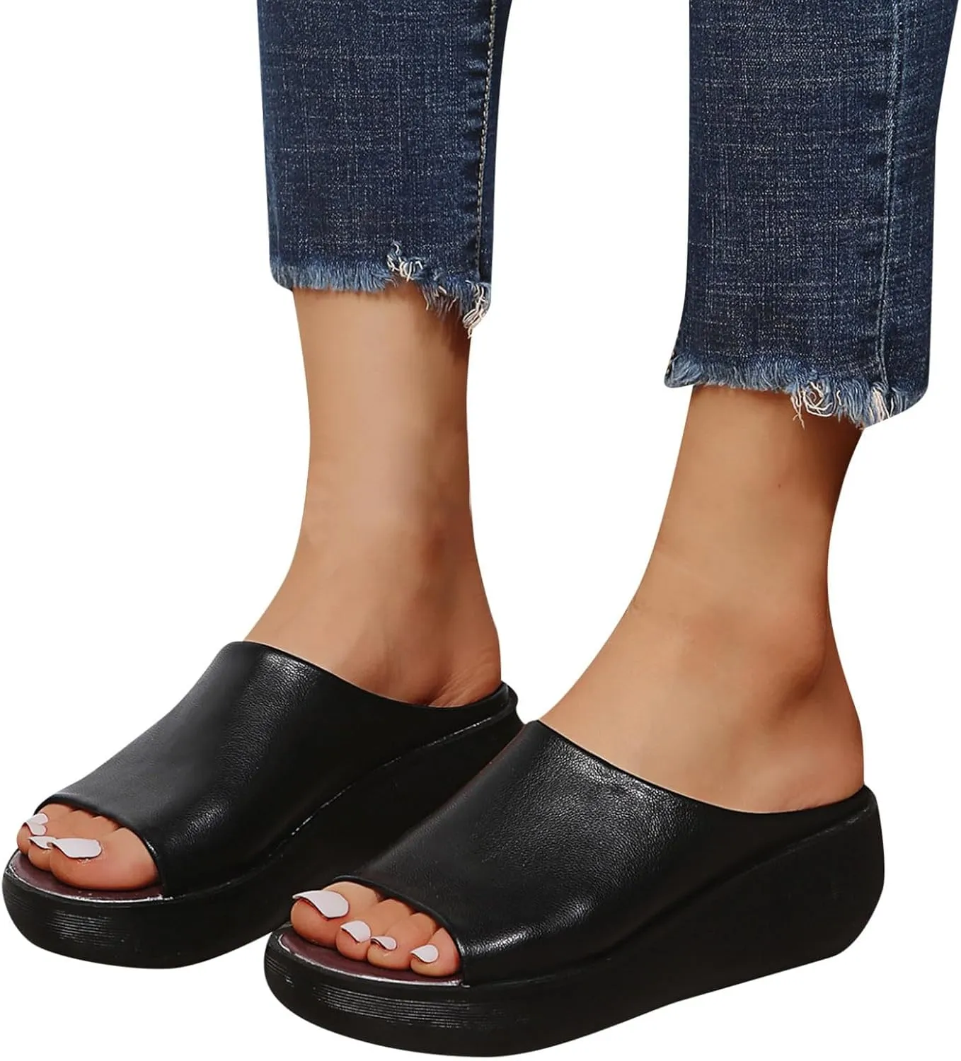 Orthopedic Sandals for Women 2024 Summer Comfortable Orthotic Leather Wedges Slides Dressy Platform Heel Arch Support Slip Sandals