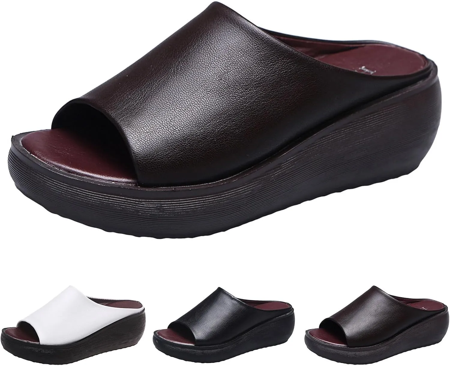Orthopedic Sandals for Women 2024 Summer Comfortable Orthotic Leather Wedges Slides Dressy Platform Heel Arch Support Slip Sandals