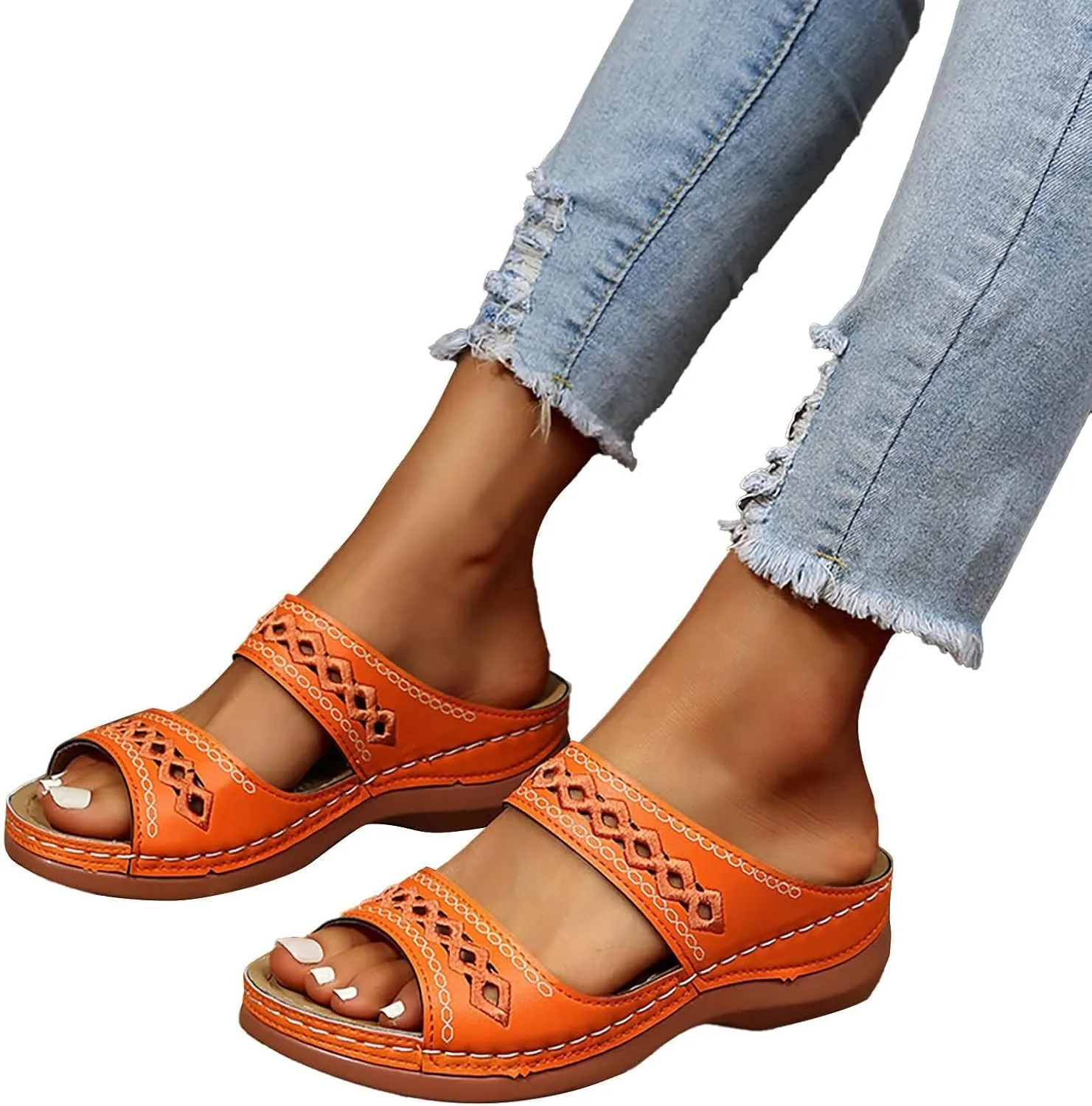Orthopedic Sandals for Women Fashion Backless Walking Sandals Platform Wedge Sandal with Arch Support Open Toe Slip On Flip Flop Dressy Summer Flat Walking Slippers
