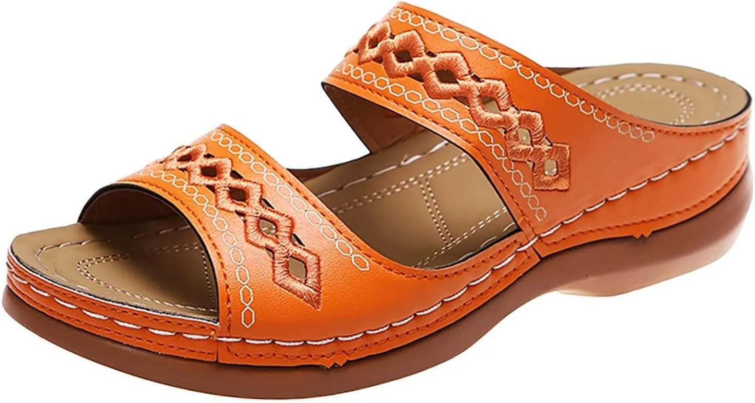 Orthopedic Sandals for Women Fashion Backless Walking Sandals Platform Wedge Sandal with Arch Support Open Toe Slip On Flip Flop Dressy Summer Flat Walking Slippers