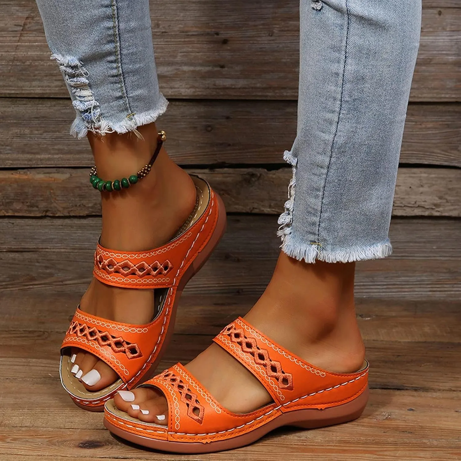 Orthopedic Sandals for Women Fashion Backless Walking Sandals Platform Wedge Sandal with Arch Support Open Toe Slip On Flip Flop Dressy Summer Flat Walking Slippers