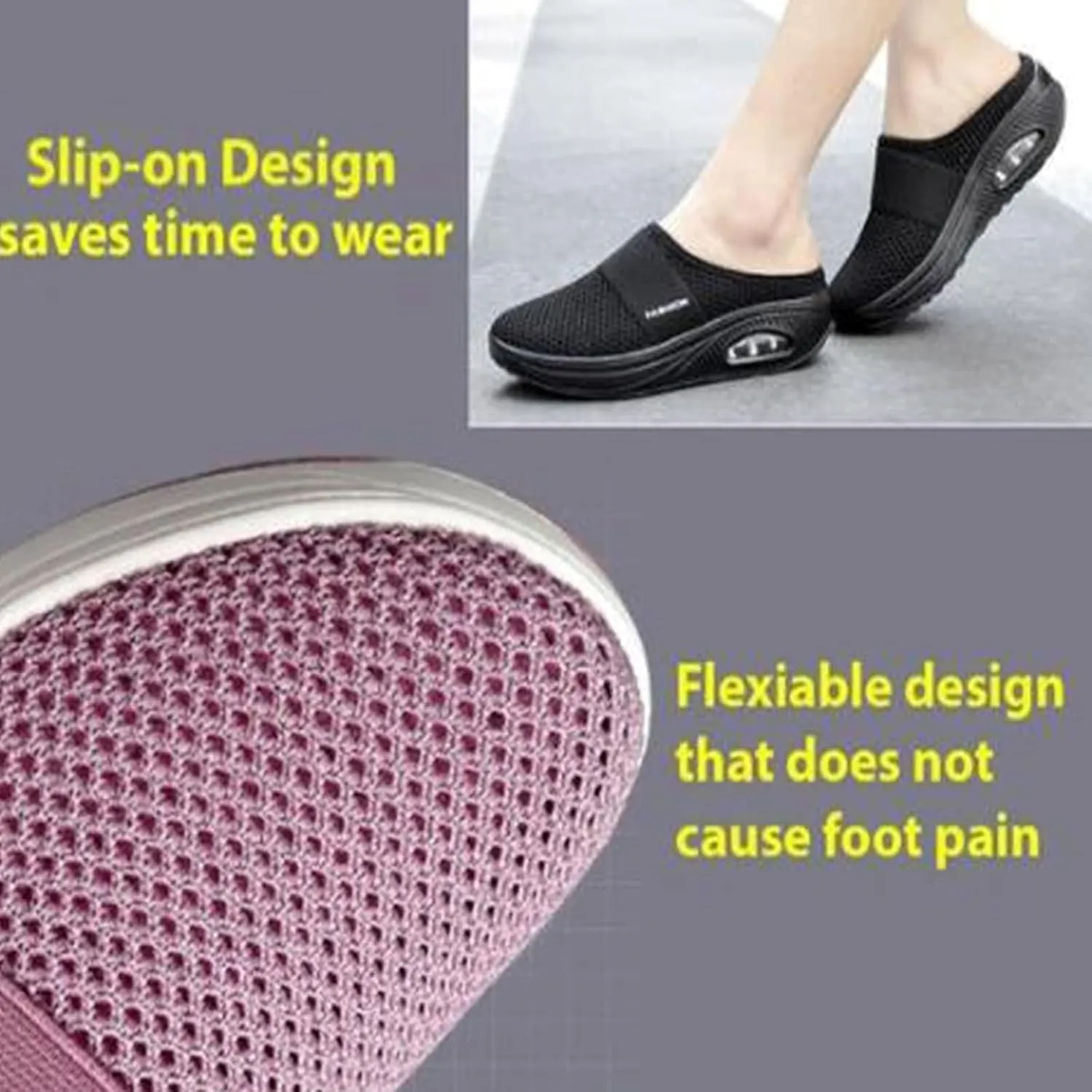 Orthopedic Shoes for Women Diabetic Slip-on Shoes Air Cushion Walking Shoe Mesh Knitted Slippers Sneakers with Arch Support