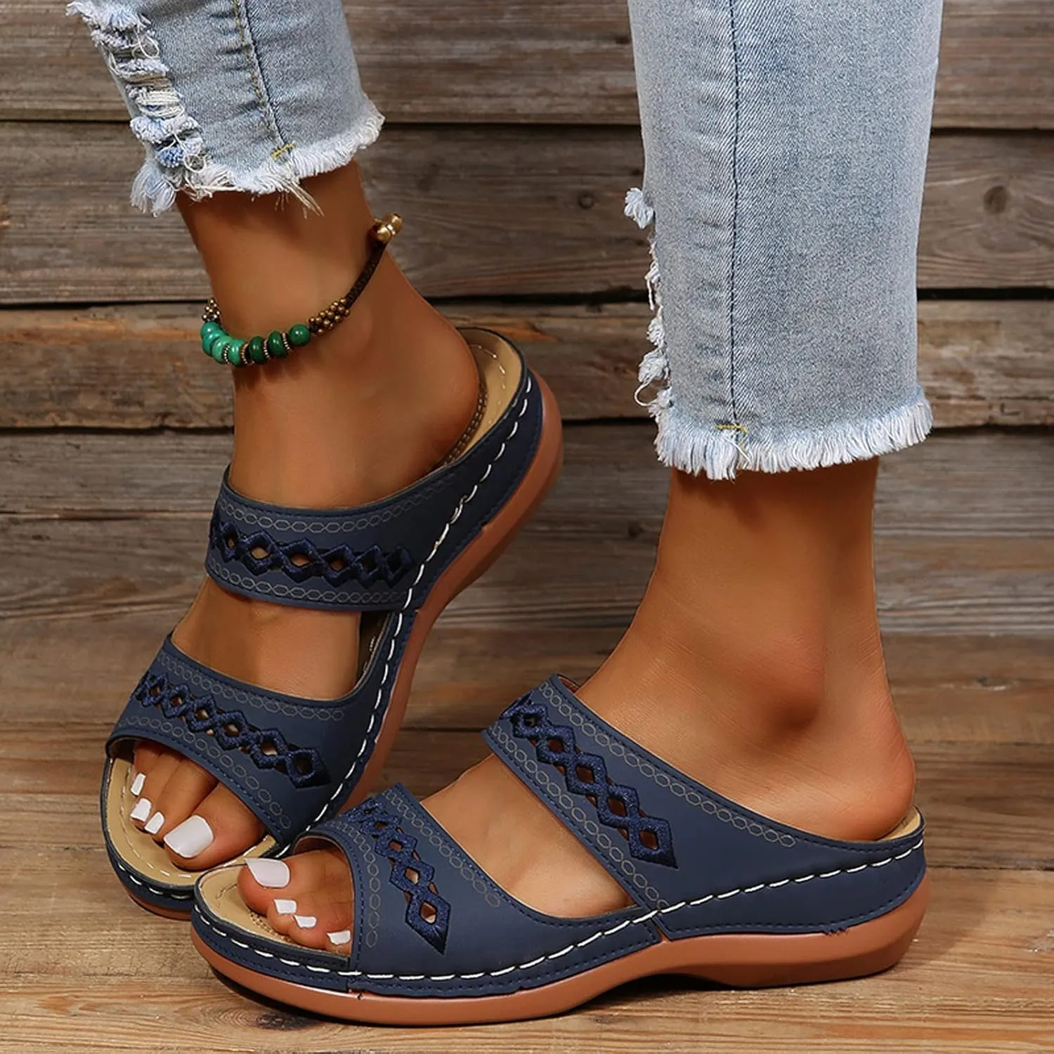 Orthopedic Wedge Sandals for Women 2025 Flat Open Toe Platform Sandals Boho Slip on Sandals Comfortable Outdoor Shoe