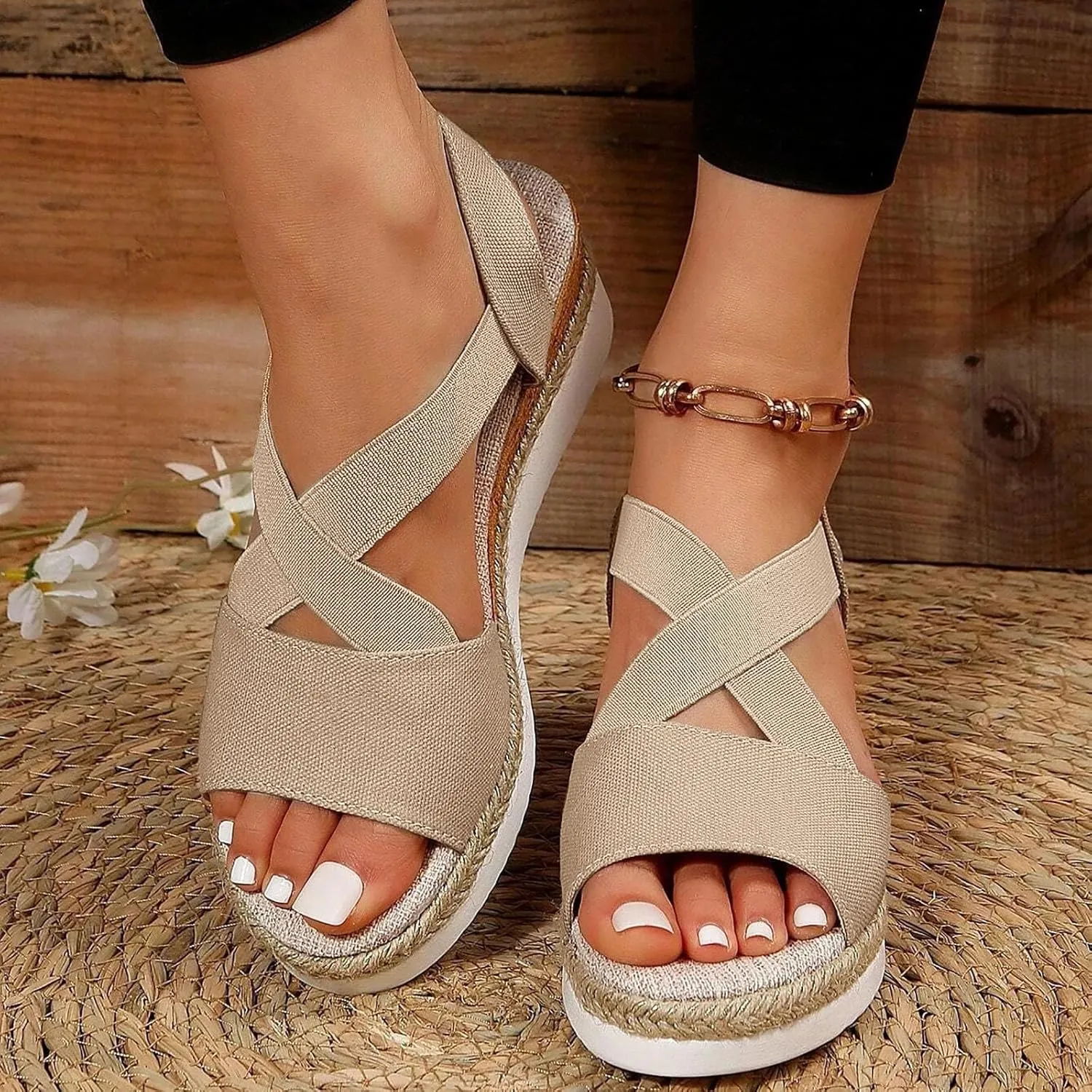 Orthopedic Wedge Sandals for Women Summer Dressy,Open Toe Strap Platform Ankle Sandals Casual Strappy Low Wedges Sandals Zipper Summer Beach Sandals Comfortable Outdoor Shoes (3-Khaki, 9)