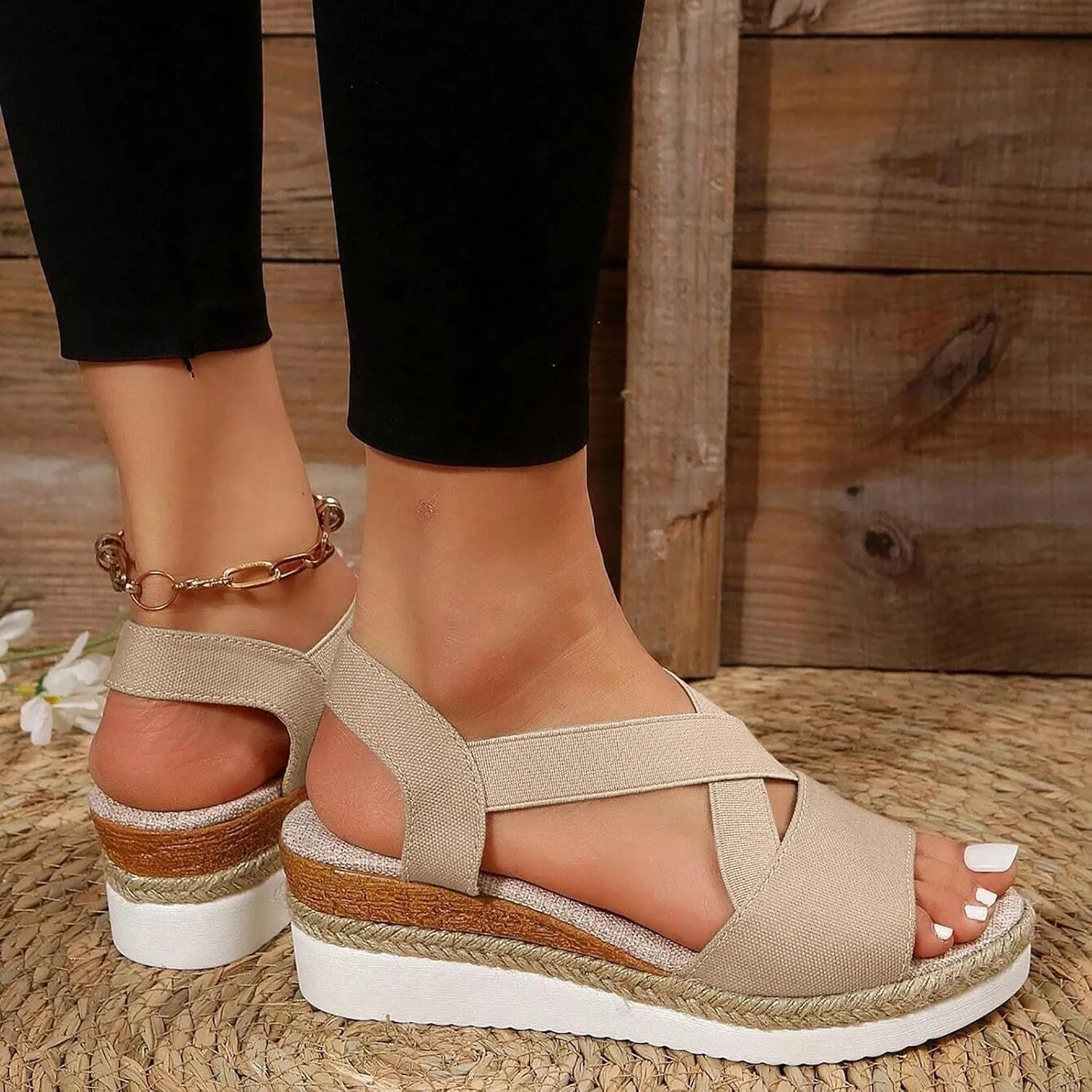 Orthopedic Wedge Sandals for Women Summer Dressy,Open Toe Strap Platform Ankle Sandals Casual Strappy Low Wedges Sandals Zipper Summer Beach Sandals Comfortable Outdoor Shoes (3-Khaki, 9)