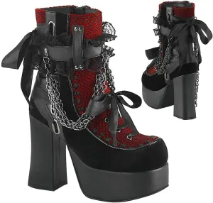 Parisuit Womens Lace Platform Boots Goth Chunky High Heels Ankle Combat Boots Punk Victorian Style Booties with Chain