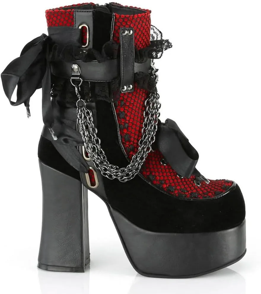 Parisuit Womens Lace Platform Boots Goth Chunky High Heels Ankle Combat Boots Punk Victorian Style Booties with Chain
